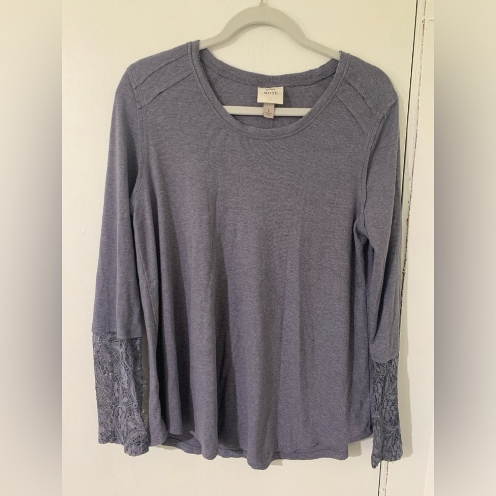 Knox Rose Purple Long Sleeve Top with Lace Detailing